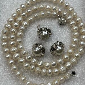 VINTAGE White Freshwater Pearls 33” Long Strand Necklace Jewelry Classic Prepy